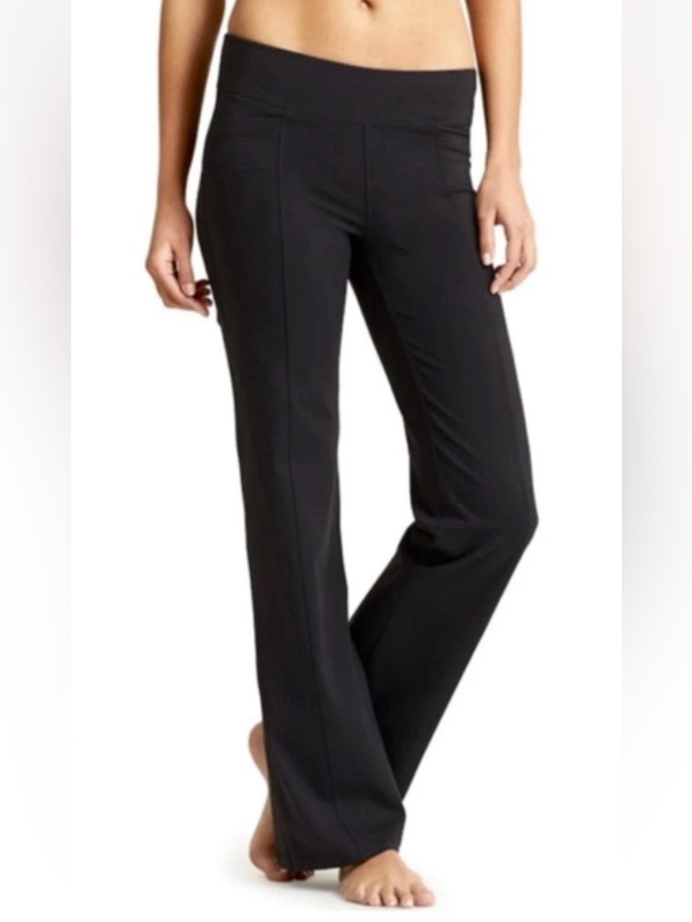 Athleta Metro Straight Leg Black Pants Pockets Women Size Small Stretch Mid Rise